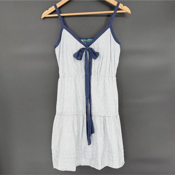 American Eagle Women's Pinstripe Bow Tie Tiered Summer Dress Size 6 Blue White - Picture 1 of 9